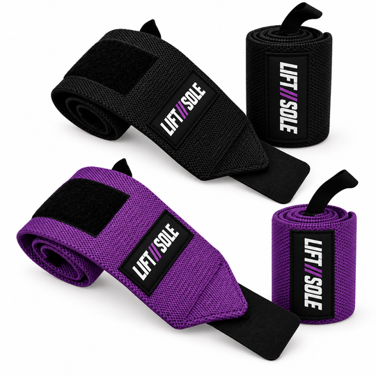 Schwarze und lila LIFT//SOLE Wrist Wraps